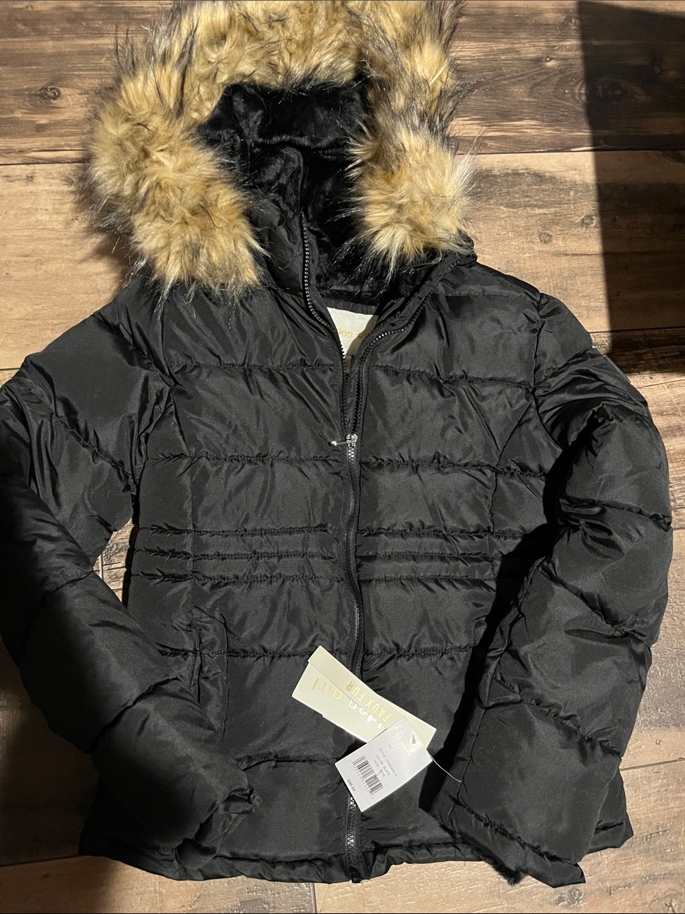 Madden Girl Black Puffer Jacket with Faux Fur Hood